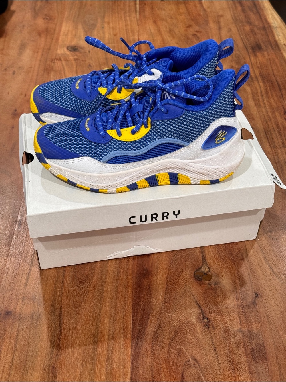 Under Armour Kids Steph Curry Royal Blue and Yellow Basketball Sneakers